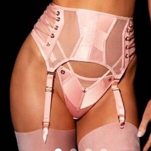 Honey Birdette Jerry Pink Waspie garter belt size Small soft pink